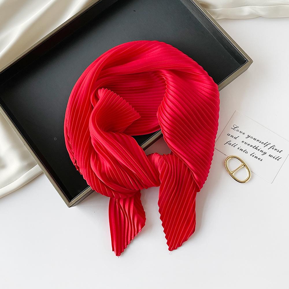 Summer solid color crumpled silk scarf female dopamine orange wear bright color imitation silk scarf sweet Japanese and Korean small headband