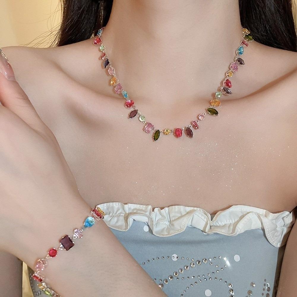 Adjustable Crystal Candy Necklace Irregular Zircon Bracelet Earrings Jewelry Women
