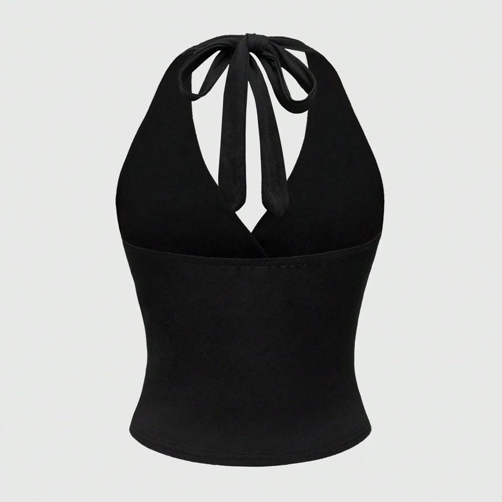 Женский ретро топ-жилет без спины с V-образным вырезом и вырезом под шею, однотонный, без рукавов