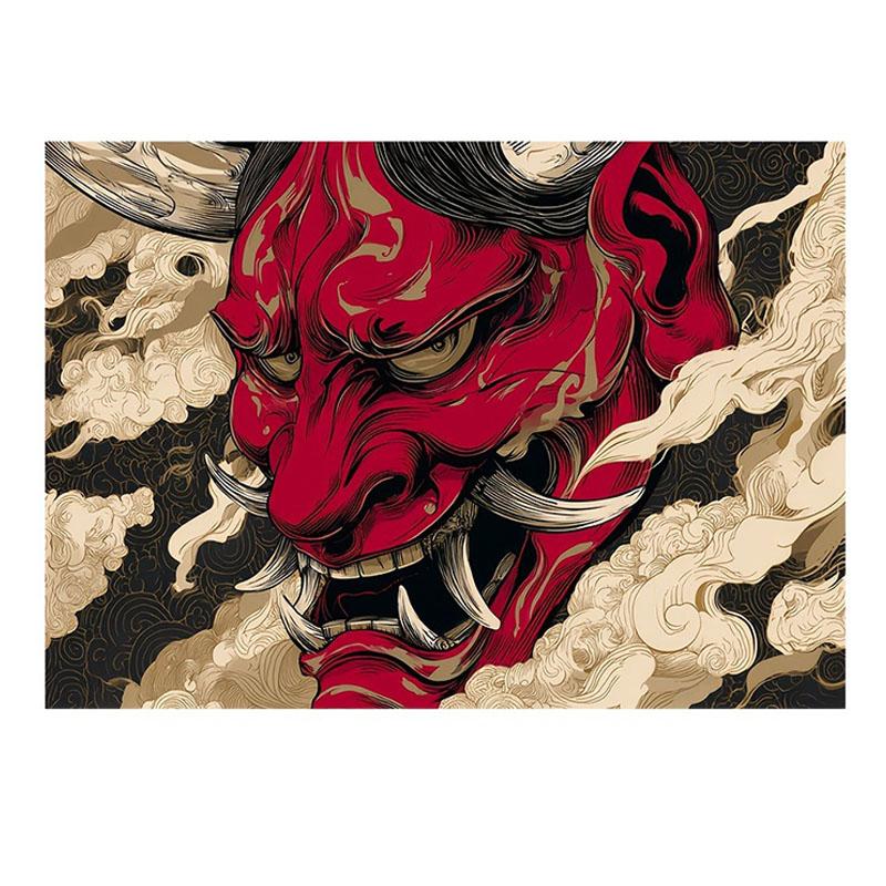 Hanno Ghost Demon Japanese Vector Illustration Printed Tapestry Suitable for Photography Props Party Background and Home Deco