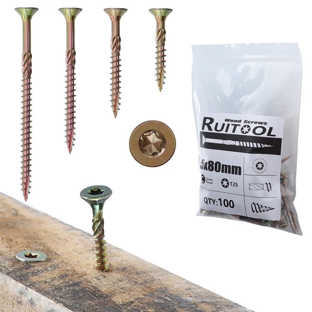 Galvanized 100 PCS Metal Deck for Fence Binding Woodworking Supplies Fastener Screws T25 Screws