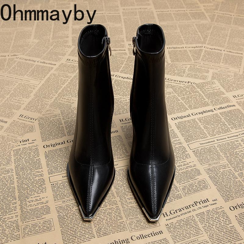 Autumn Winter Pointed Toe Women Thick Heel Ankle Boots Street Style Banquet Party Short Botas Mujer
