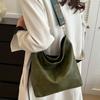 Vintage Solid Color Women  Shoulder Sling Bag High-Capacity Simple Wide Strap Bucket Crossbody Bag