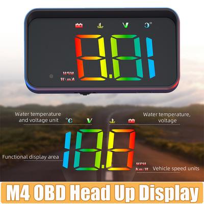 M4 Цветной светодиодный HUD-дисплей на лобовое стекло автомобиля, спидометр MPH KMH, температура охлаждающей жидкости, напряжение, проектор на лобовое стекло с сигнализацией