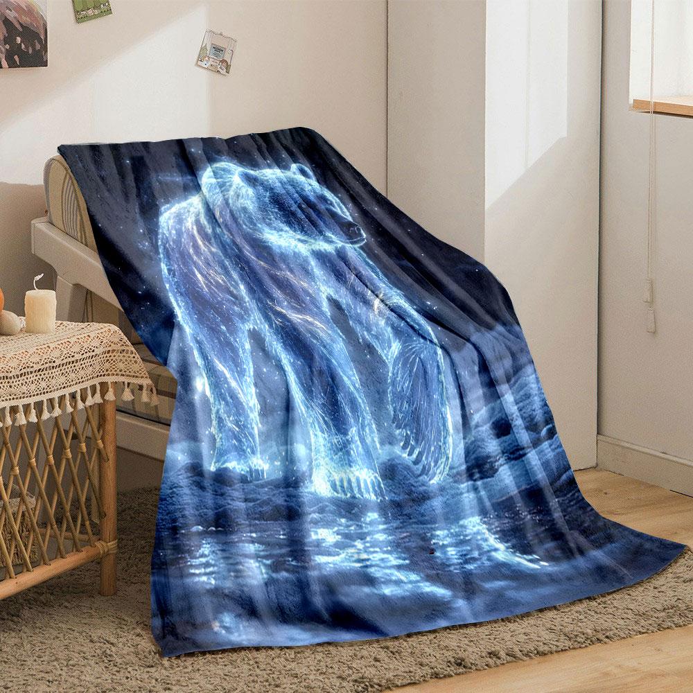 Glowing Bear in Mystical Night Scene print blanket soft and cozy perfect for the living room bed sofa or a nap,gift