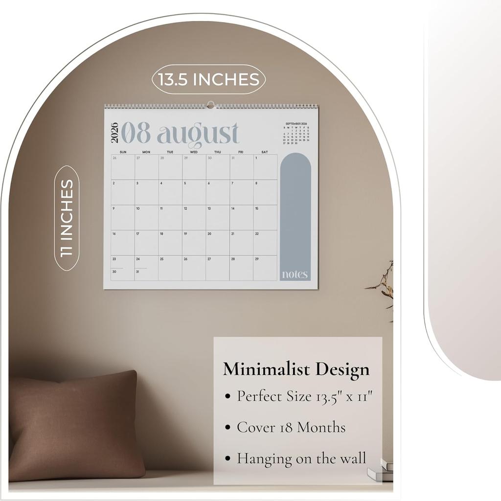 Wall Calendar 2026-2027 Hanging Calendar, Jan 2026 to June 2027, 13.5 x 11 Inch Monthly Calendar for Wall, 18 Months Spiral Twin-Wire Binding Wall