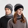 Winter Fleece-Lined Knitting Woolen Cap Unisex Hat Scarf Set Earflaps Slipover Hat