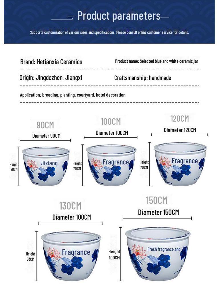 Large Blue and White Porcelain Feng Shui Fish Tank and Lotus Ornament