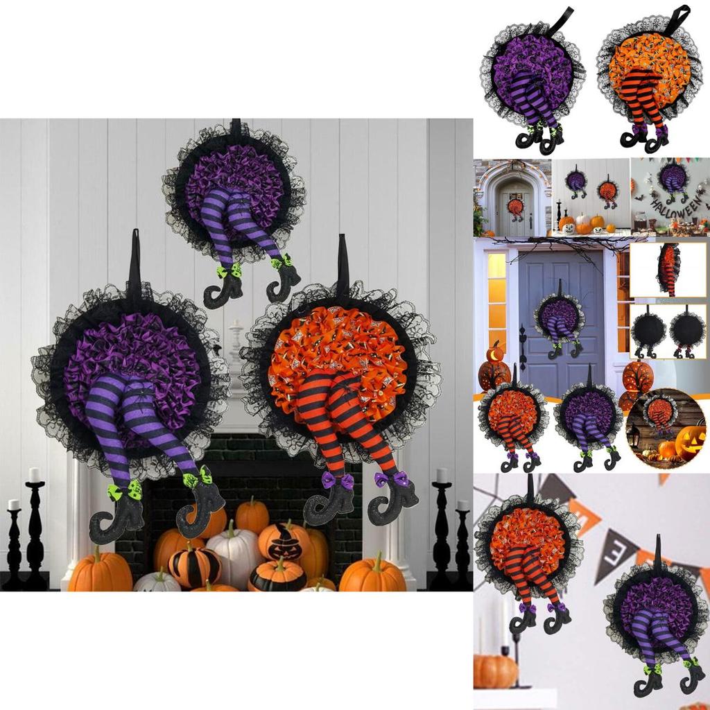 Halloween Pumpkin Witch Wreath Unique Design For Front Door Decor