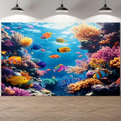 2D Синее Море Коралл Рыба-Клоун Тропическая Рыба Гобелен Детский Аквариум Домашний Декор Ткань для Фона
