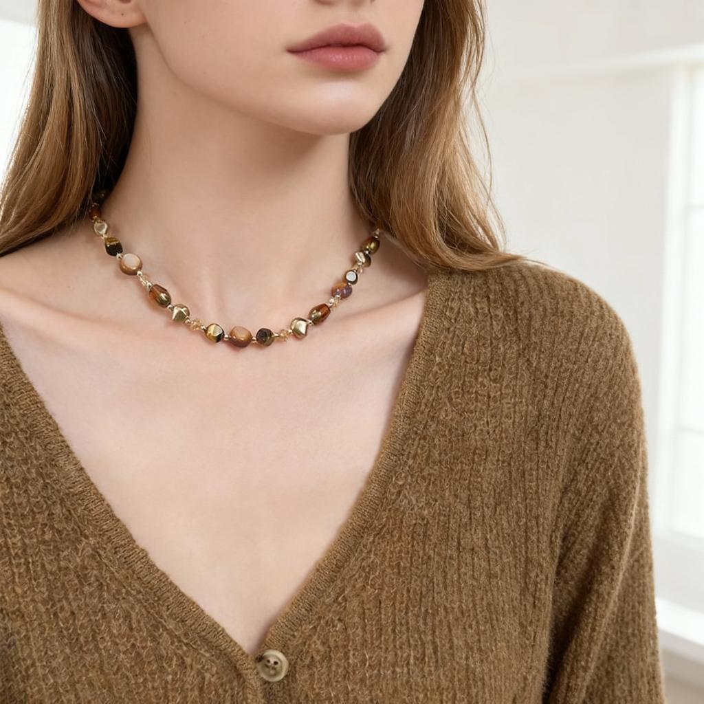 Модное ожерелье из бусин из натурального камня для женщин, ручной работы, с камнем тигровый глаз, цепочка-колье для ключицы, эстетичные украшения для вечеринок для девушек