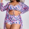 3Pcs/Set Women Sexy Bikini Set Print Sling Bra High Waist Swimming Trunks Sunscreen Cardigan Set