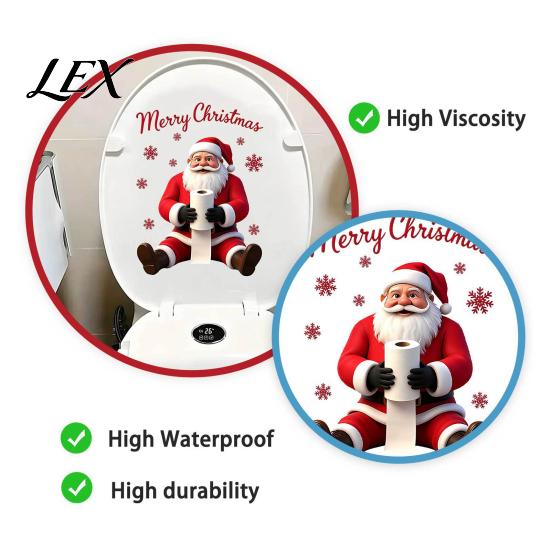 Self Adhesive Bathroom Signs Santa Claus Toilet Sticker, Waterproof PVC Christmas Decal for Festive Party Wall Murals Home Decoration, Removable
