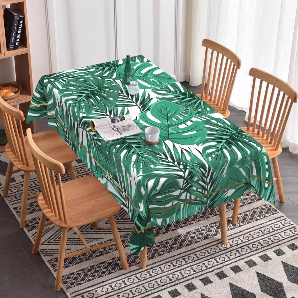 Tropical Palm Leaves Flowers Table Cloth Wedding Party Rectangle Waterproof Reusable Kitchen Tablecloth Camping Patio Decor