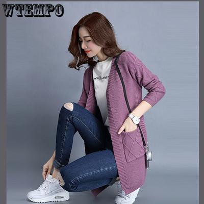 Вязаный кардиган средней и длинной длины, осенний, однотонный, свободный и универсальный вязаный свитер