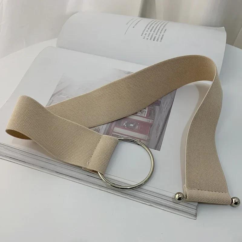 Fashionable And Simple Solid Color Belt Women's Sweater Tank Top Sealed Elastic Wide Round Buckle Decorative Dress Accessories