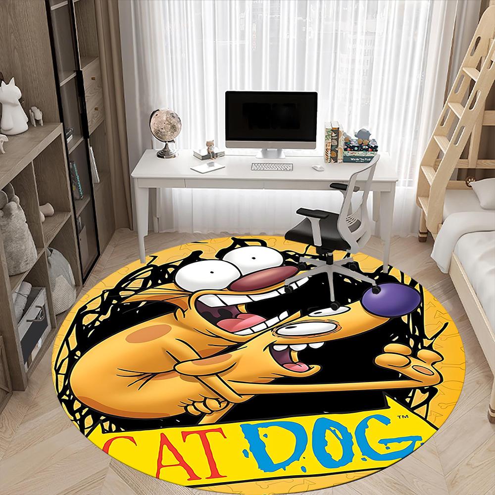 1pc CatDog Office Round Area Rug,Bedroom Living Room Home Decor, Room Deco a1016062