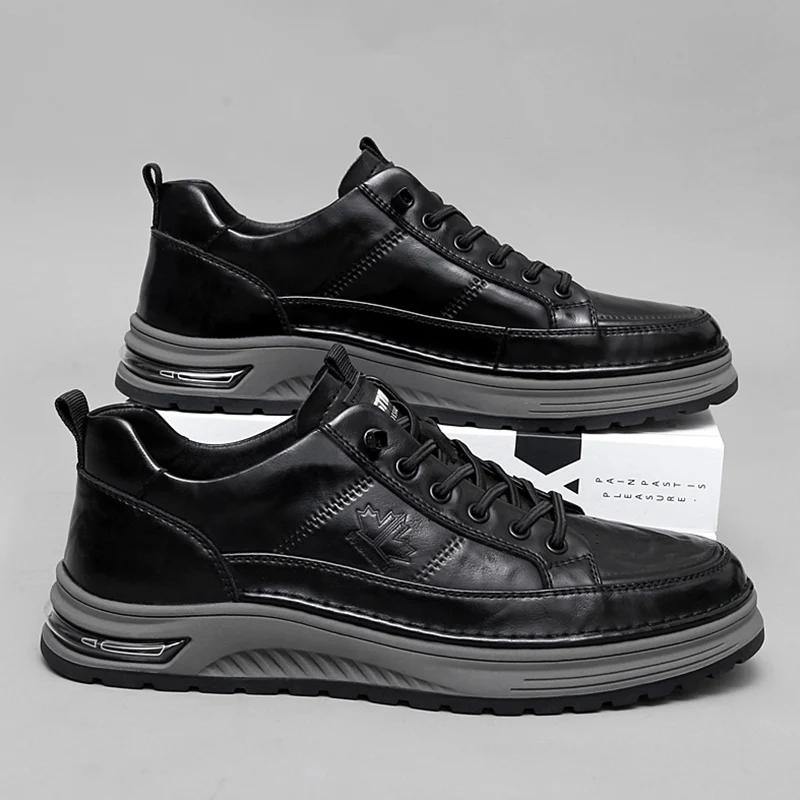 Брендовые мужские повседневные кожаные кроссовки для походов на открытом воздухе со шнуровкой, удобные кроссовки на нескользящей платформе, классические кроссовки для тренировок и прогулок