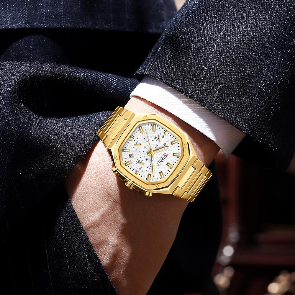 CUREEN часы для мужчин новые деловые квадратный циферблат календарь водонепроницаемый светящийся хронограф стальной браслет мужские часы