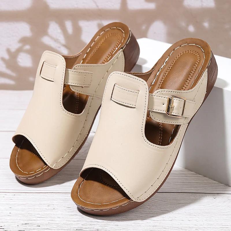 Fashion 2025 Lightweight Platform Sandals Woman Plus Size Peep Toe Wedge Slippers Women Summer Buckle Strap Non Slip Casual Sandles 43