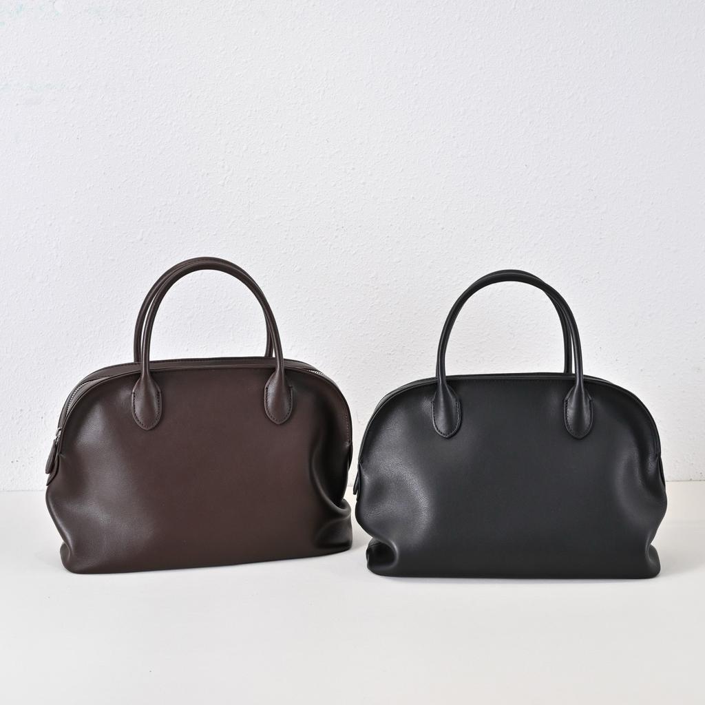 First Layer Cowhide Row French Minimalist Premium Sense Commuter Bowling Bag Wrinkled Minimalist Wind Large Capacity Handbag