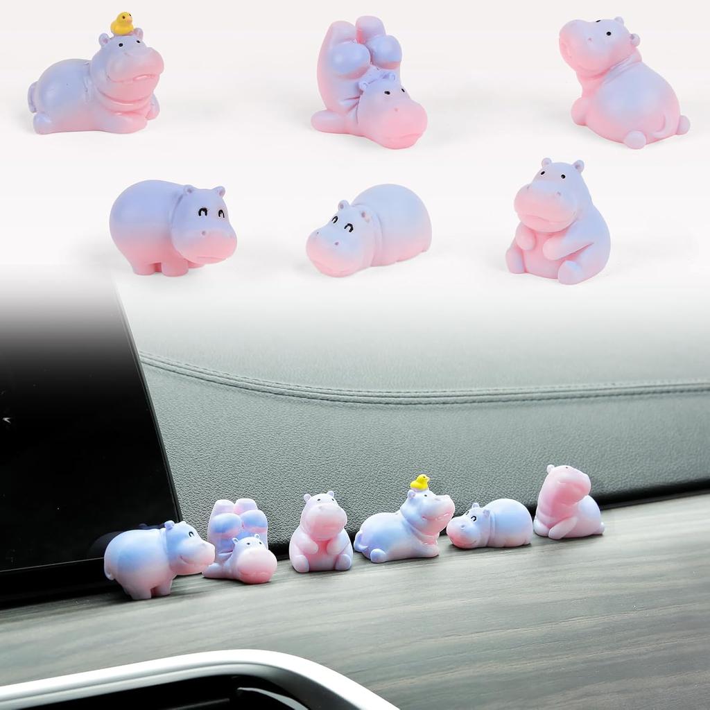 YGMONER Mini Hippopotamus Car Dashboard Figurines Set of 6 Cute 1inch Hippo Car Decorations Kawaii Car Interior Decor Accessories Gifts for Hippo
