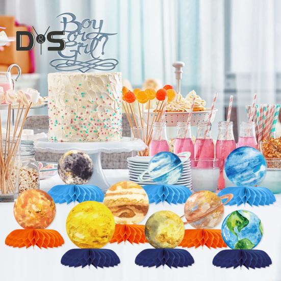 9 шт. Планета в форме сот, центральные украшения для стола в стиле космической солнечной системы, бумажные соты для дня рождения детей