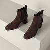 Krazing Pot Cow Suede Winter Round Toe Thick High Heels Modern Boots Women Slip On Office Lady Big Size 42 Ankle Boots