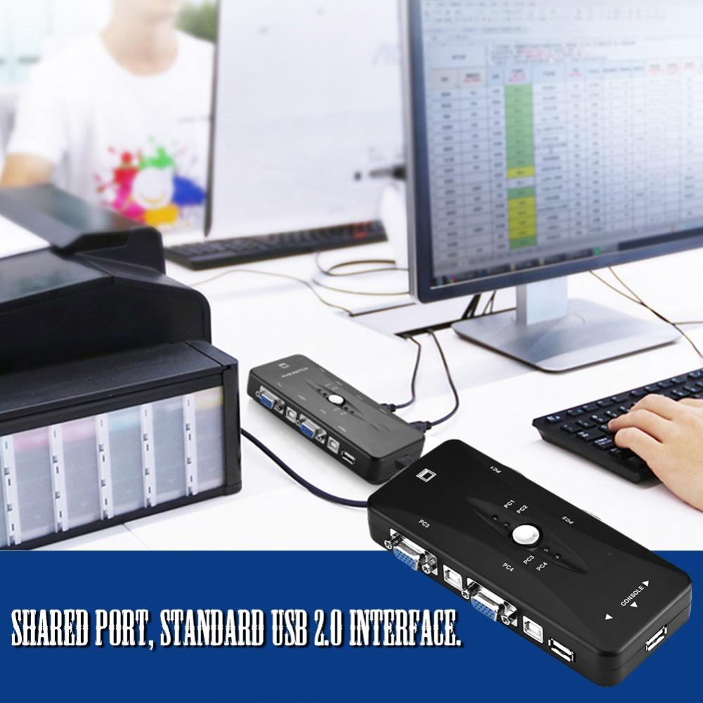 Надежный 4-портовый USB 2.0 KVM-переключатель Plug and Play USB 2.0 VGA Ручной переключатель Коробка Порт VGA Видео-адаптер для совместного использования ПК