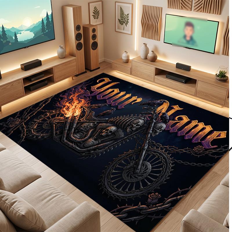 Motorcycle Biker Theme Soft Crystal Velvet Rug Custom Name & Text Print Non Slip Floor Rug for Bedroom Living Room