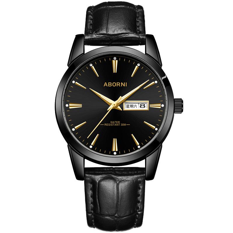 ABORNI Кварцевые часы Деловые водонепроницаемые мужские часы Кварцевые мужские часы