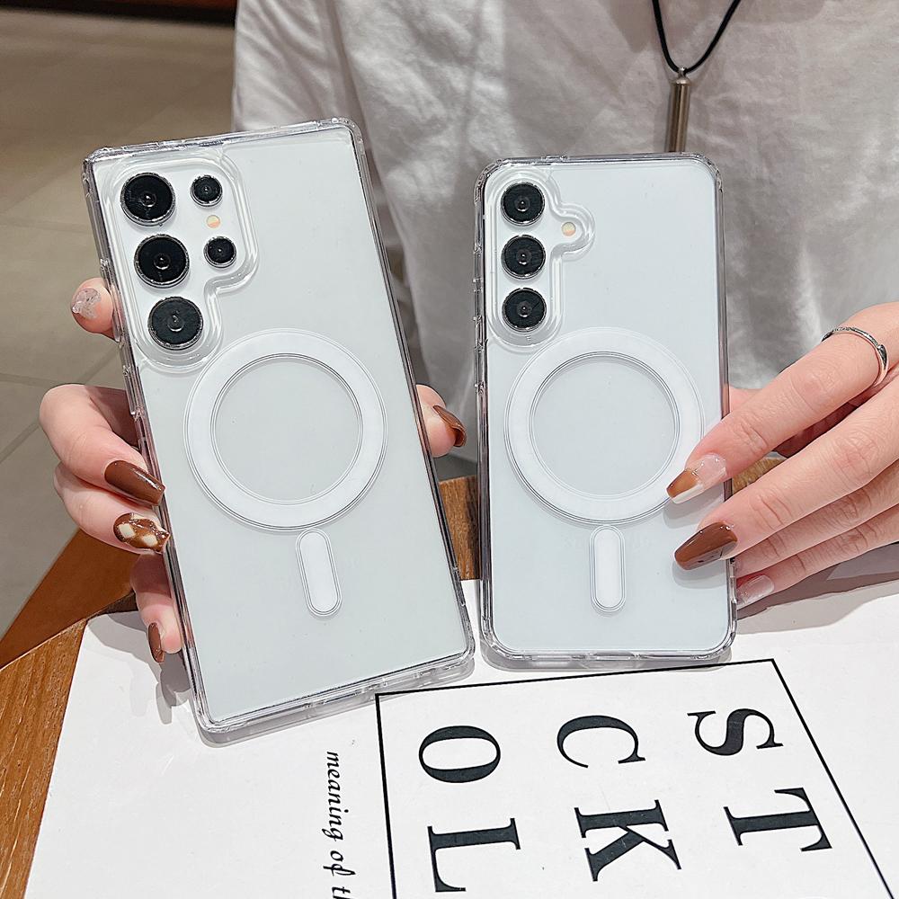 KEYSION Crystal HD Transparent Magnetic Phone Case for MagSafe for Samsung Galaxy A55 5G A35 A15 5G Shockproof Acrylic Back Cover