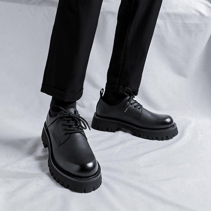Мужские кожаные туфли британского покроя на платформе, повседневные туфли, деловые, черные, увеличивающие рост, низкие ботинки Martin 25820-F