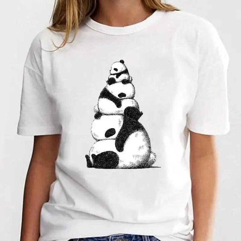 New Panda Lovely Cute T-shirt Clothing Cartoon Graphic Print Short Sleeve Fashion Casual Plus Size T Shirt Women