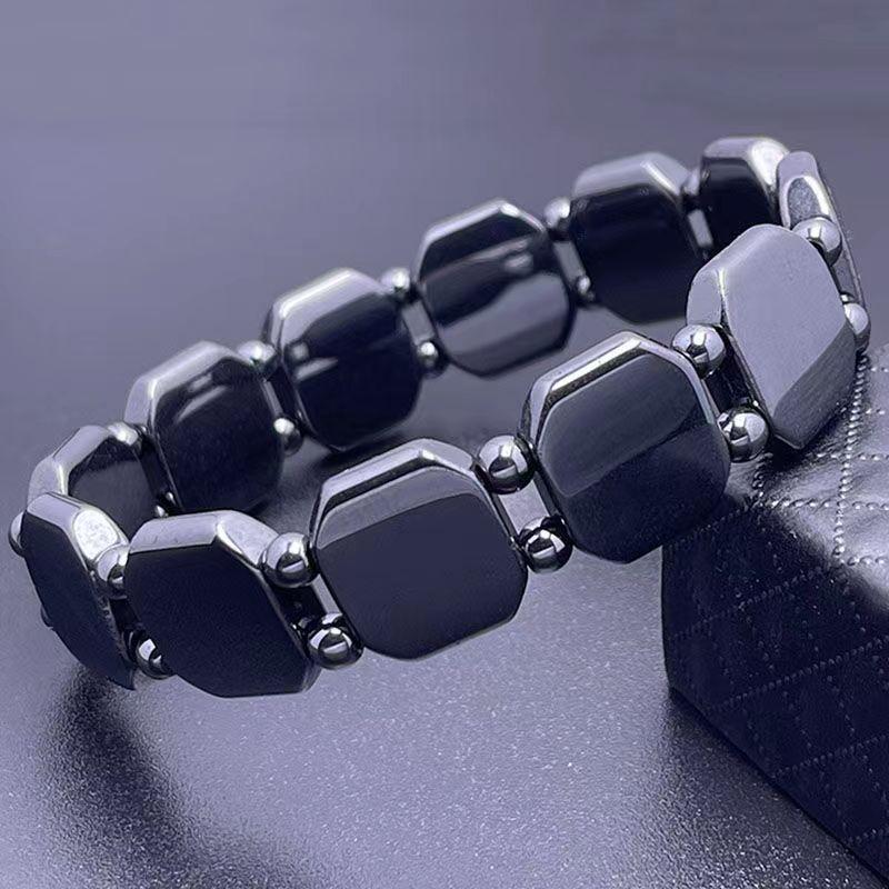 Unisex Weight Loss Octagon Geometry Black Stone Magnetic Therapy Bracelet Health Care Magnetic Hematite Stretch Bracelets