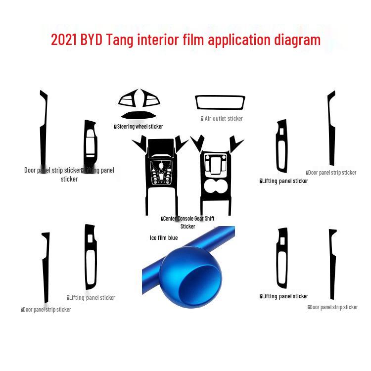 2021 BYD Tang Carbon Fiber Interior Stickers for Console, Gear Lever, and Door Protection.