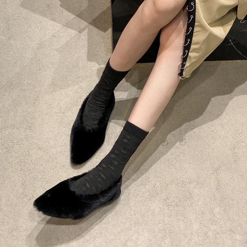 Балетки с острым носком и мехом, женские, зимние, теплые, плюшевые, неглубокие лоферы, женские лаконичные меховые туфли на каблуке для платья, Zapatos Mujer