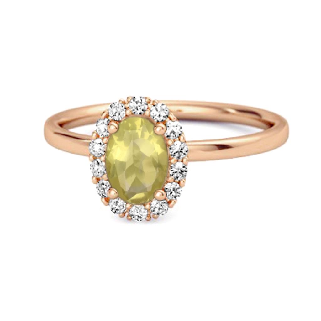 Lemon Quartz Solitaire Halo Accents Ring -925 Sterling Silver Rose Gold Vermeil