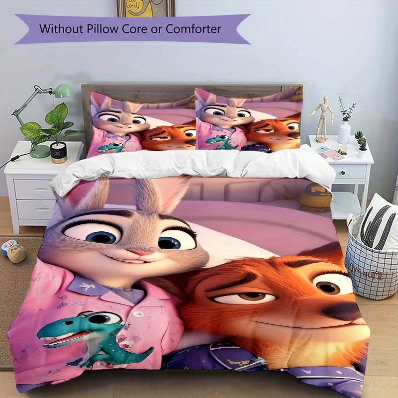 3pcs Nick & Judy and Pets Quilt Set - Soft and Comfortable Bedroom, Guest Room and Dorm Decor Bedding Set 1 Quilt Cover + 2 Pillowcases.S074