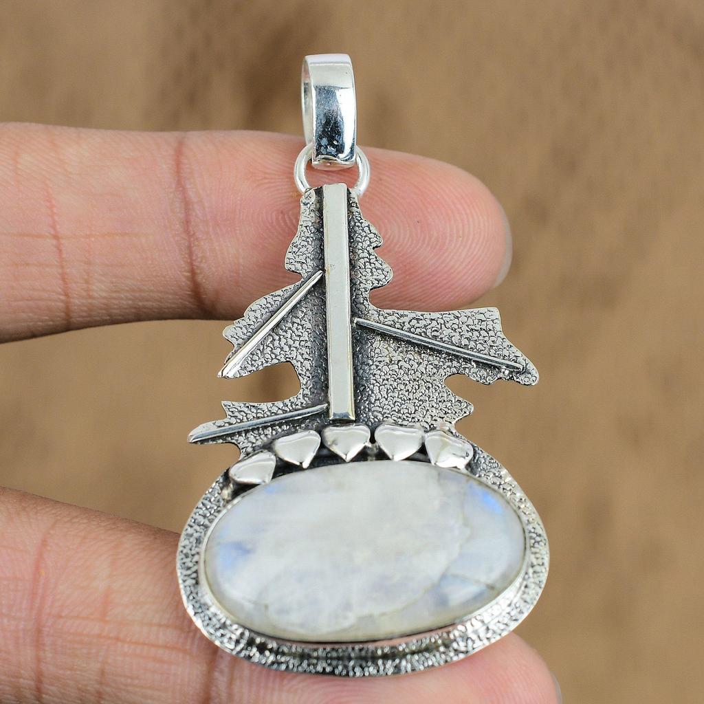 Подвеска с натуральным радужным лунным камнем из стерлингового серебра 925 пробы, индийские украшения