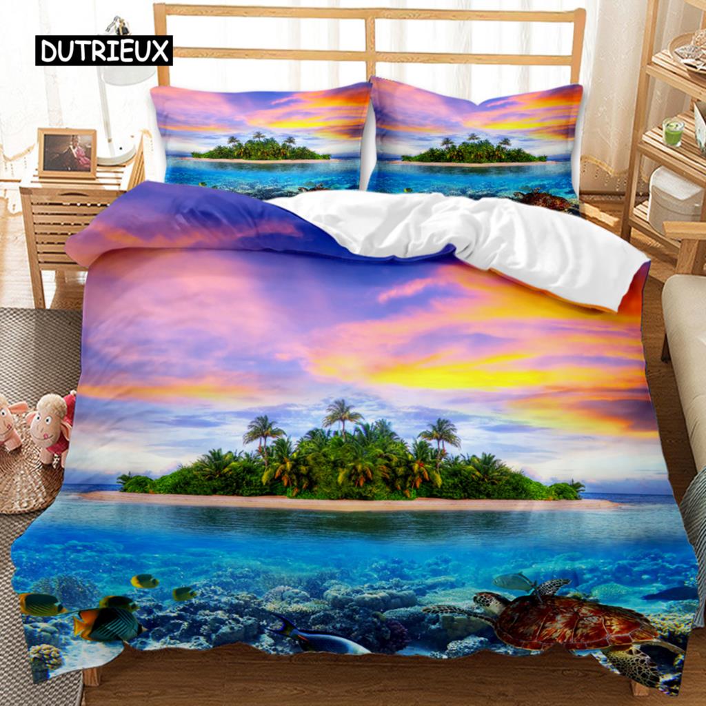 Комплект постельного белья Beach Summer Ocean Комплект постельного белья Hawaiian Marine Sea Waves 3D Print Starfish Полиэстеровый пододеяльник Queen King