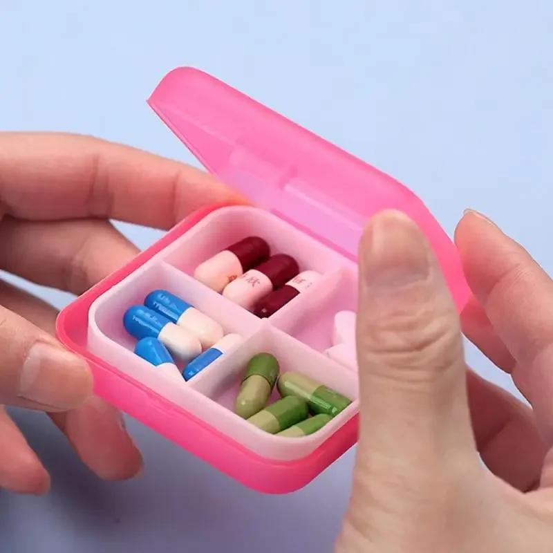 Mini Portable Pills Organizer Case 4 Grids PillBox Tablet Storage Container Weekly Medicine Pill's Box Pill Case Drug Dispense