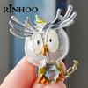Rinhoo Lovely Owl Enamel Brooches Pins For Women Funny Big Eyes Flying Birds Collar Lapel Badge Cartoon Animal Corsage Jewelry