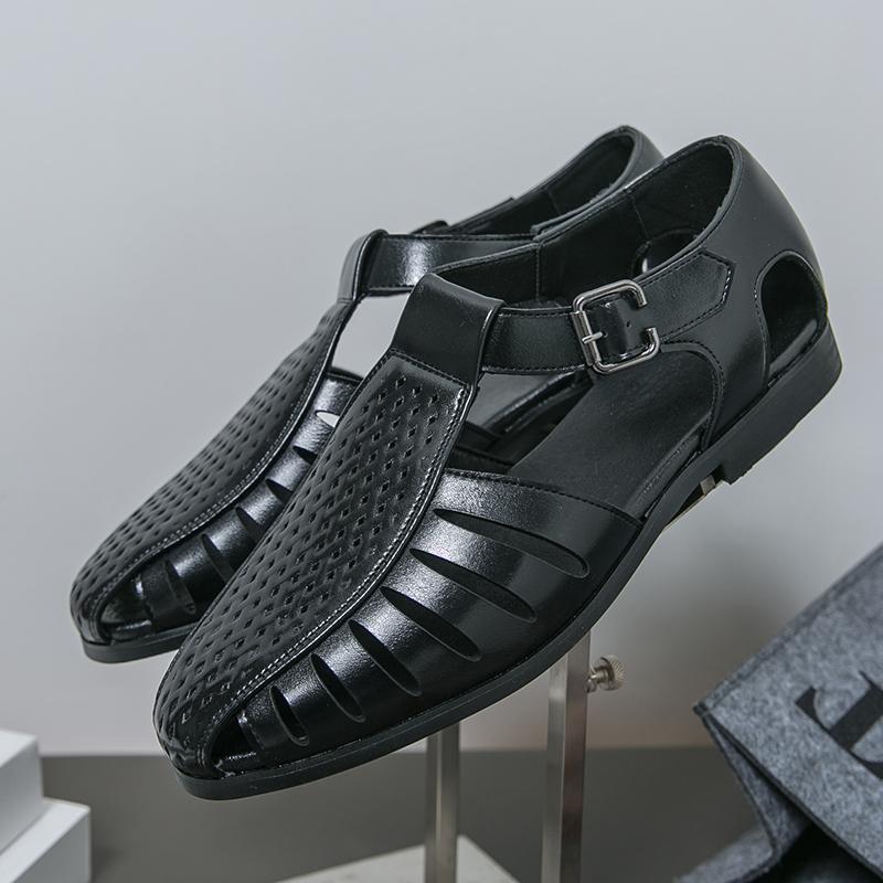 Brand's New Men's Summer Oversized Breathable Sandals Retro Pointed Men's Trend Hollowed Out Comfortable Leather Shoes