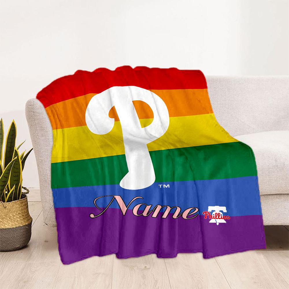 Rainbow Pride Baseball Customize Text Blanket Cozy Personalized Blanket Soft Warm Cozy Great for Livingroom Bed Picnics Living Room