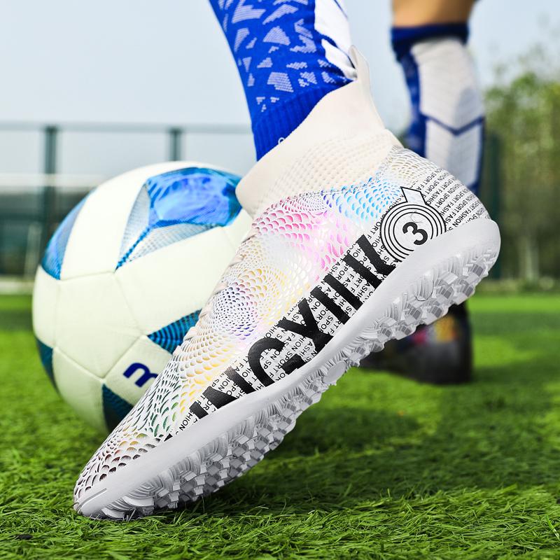 31-48унисекс футбольные бутсы с высоким верхом, эластичной резиной и мягкой подошвой TF футбольные бутсы мужские тренировочные специальные детские футбольные бутсы для соревнований