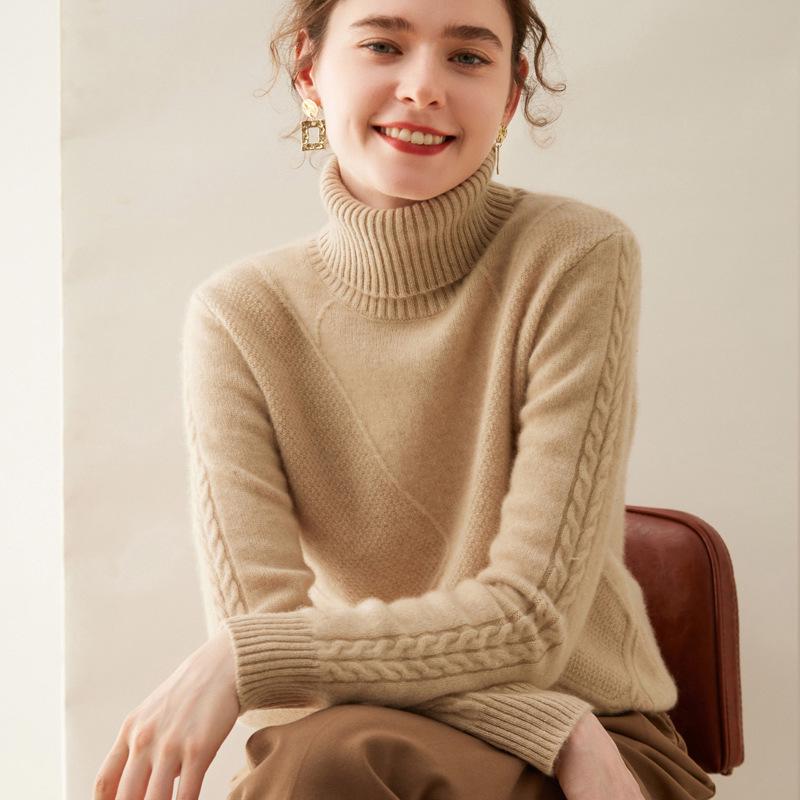 Женский кашемировый свитер с высоким воротником ромбовидной вязки - Плотный, стильный базовый слой для осенне-зимних нарядов
