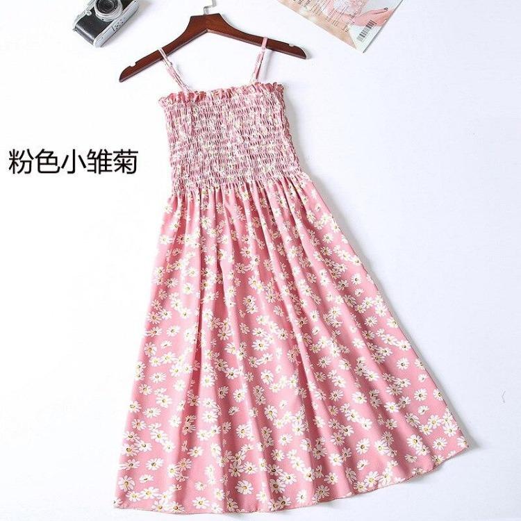 2023 Summer Floral Printed Chiffon Mini Dress Women Casual Fashion Spaghetti Strap Sleeveless Elastic High Waist Dress