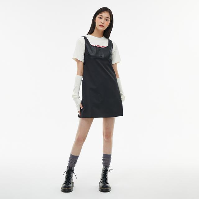 Rap Faux Leather Contrast Bustier Dress Aq1Wo266
