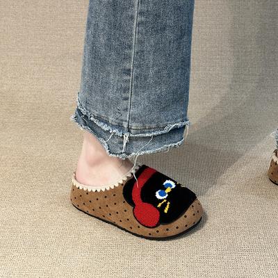 Пушистый пушистый узор пушистые тапочки женские 2025 зимняя мода милый мультяшный горошек домашние хлопковые тапочки на толстой подошве